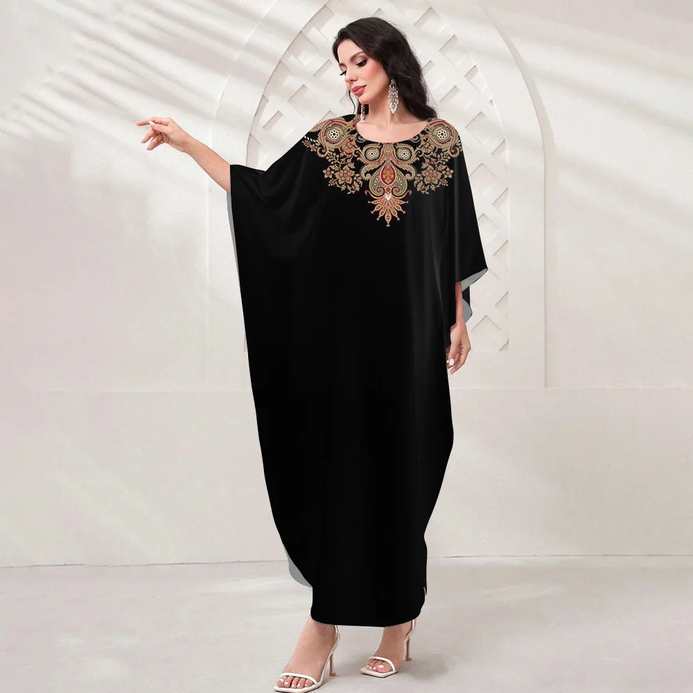 Muslim Women Abaya Batwing Sleeve Abayas Islamic Dresses Dubai Abaya Turkey 2024 Africa Arabia Moroccan O-Neck Robe Vestidos