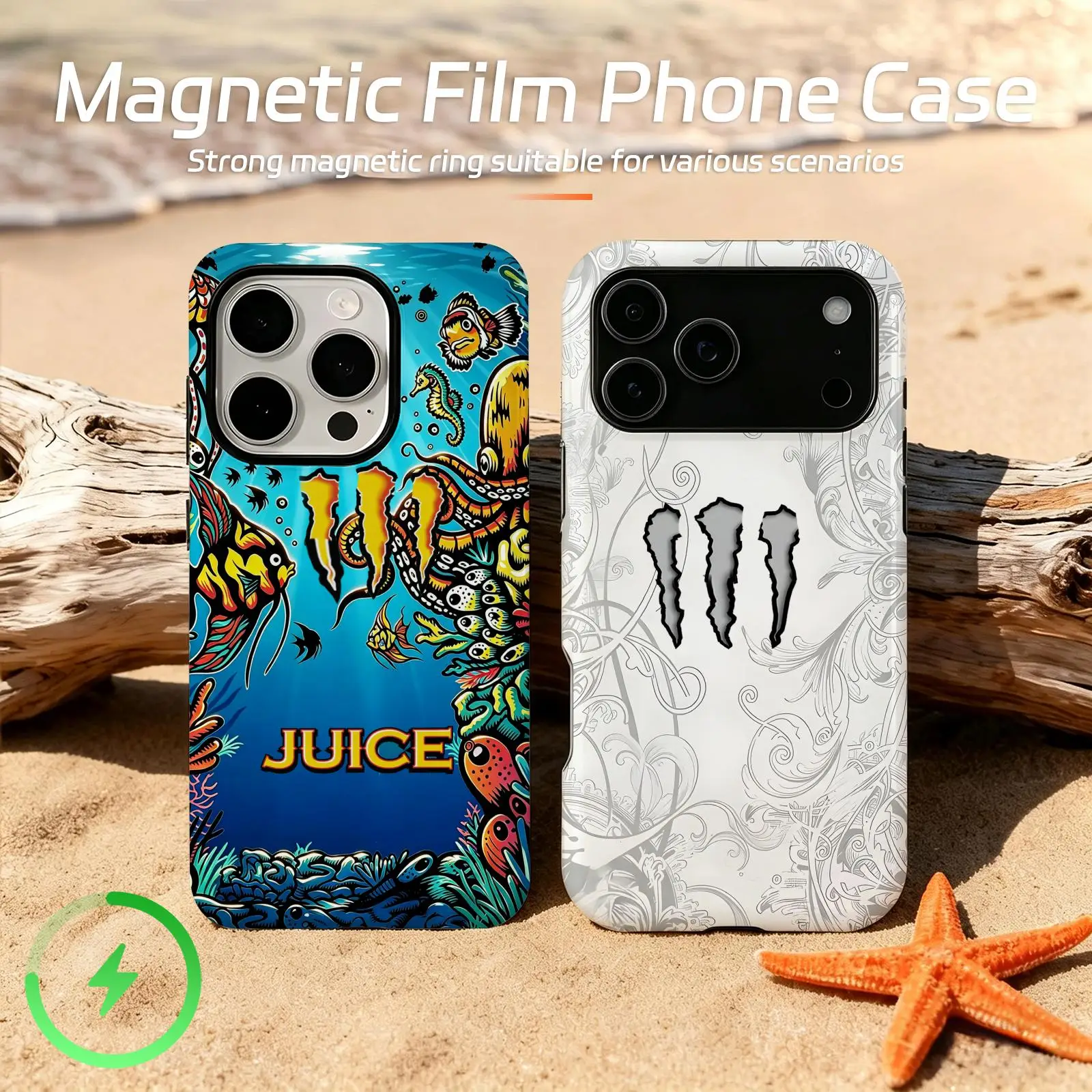 Funda Magnética para Teléfono con Diseño de Moda M-MonsterES para iPhone 17 16 15 14 13 12 11 Plus Pro Max, Funda de Película Magnética Brillante