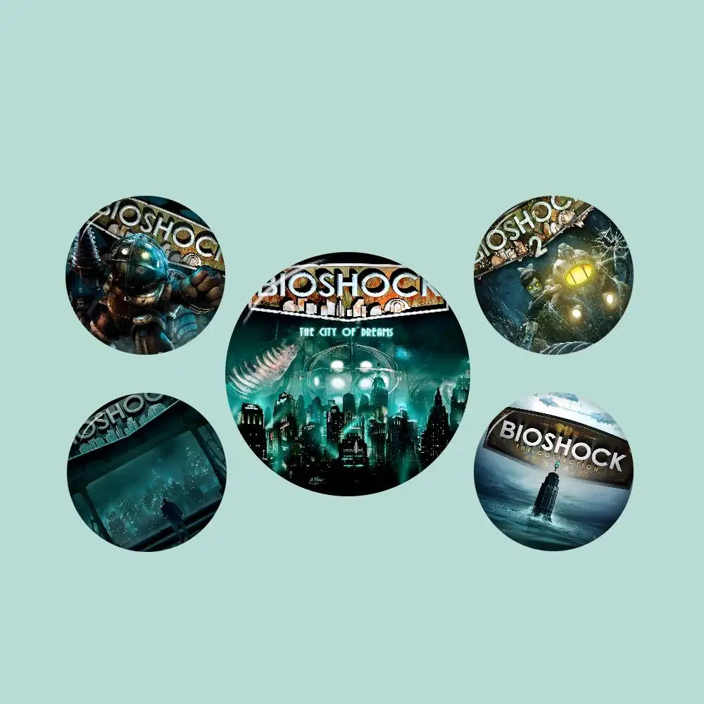 B-Bioshock-Rapture Underwater City Photo Brooches Creative Round Badge Gifts Pins 32/44/58mm