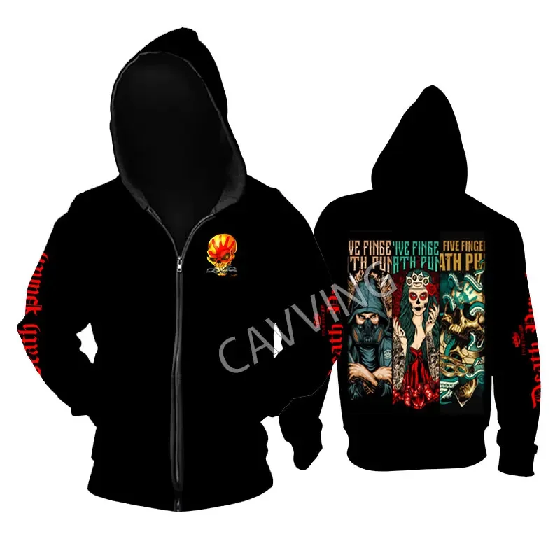 New Fashion Printed  Five Finger Death Punch Aesthetic Metal Rock  Zipper Hoodies Gothic Top Harajuku Cotton Unisex Clothing