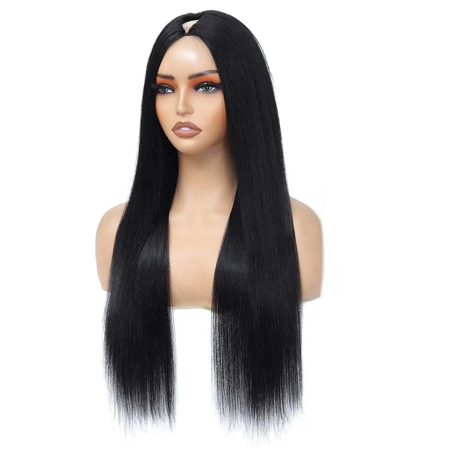 24 인치 V 부분 인간의 머리 가발 스트레이트 100% 인간의 머리 가발 여성용 V 부분 가발 레미 헤어 하프 가발 인간의 머리카락 자연 바느질 없음