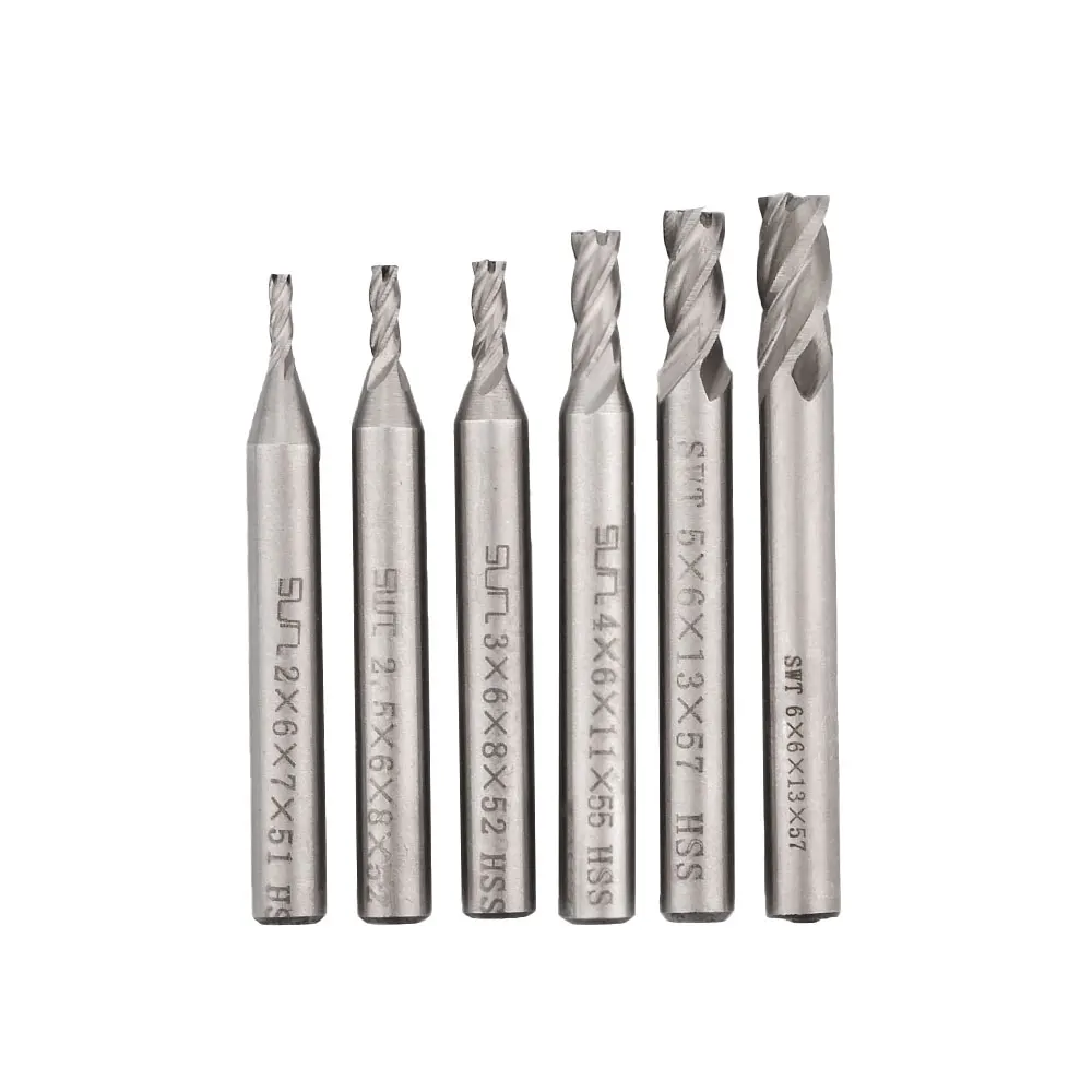 5PCS Tungsten Carbide End Mill 4 Flutes Milling Cutter Woodworking Tools HSS End Milling Cutter Slot Drill Bit Set CNC Endmills