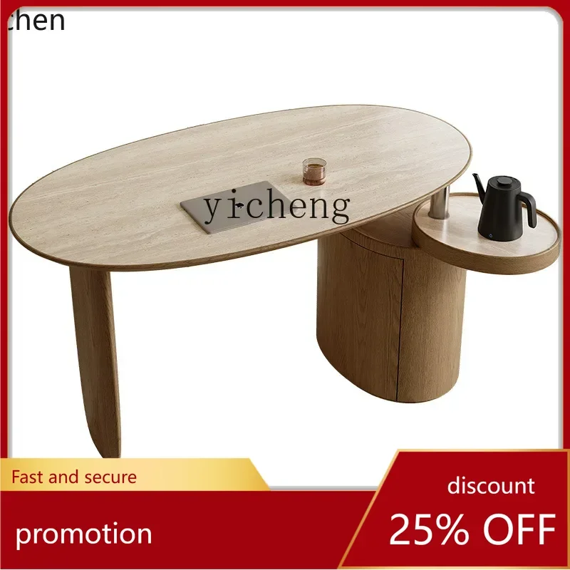 

ZML solid wood balcony tea table household rock slab tea table small tea making modern simple new table and chair combination