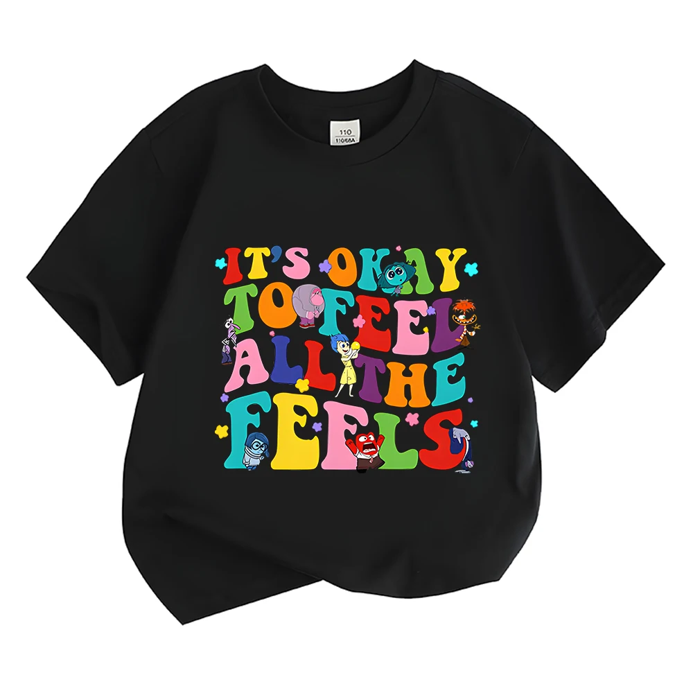 It's Ok To The Feel Kids T-shirt Cartoon Anime Movie Inside Out 2 Cotton Clothes Short Sleeve O-Neck Tee Shirt Graphic T-shirts