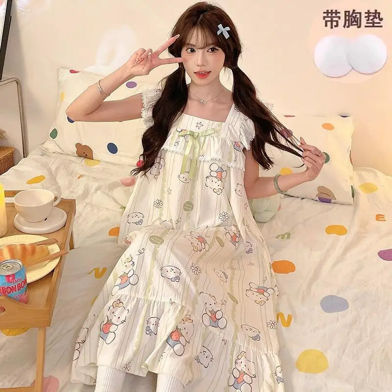 

Cute Kitten Summer New Style Women Soft Nightdress Student Vest Pajamas Girls' Korean Cartoon Anime Fashion Comfort Home Clothes