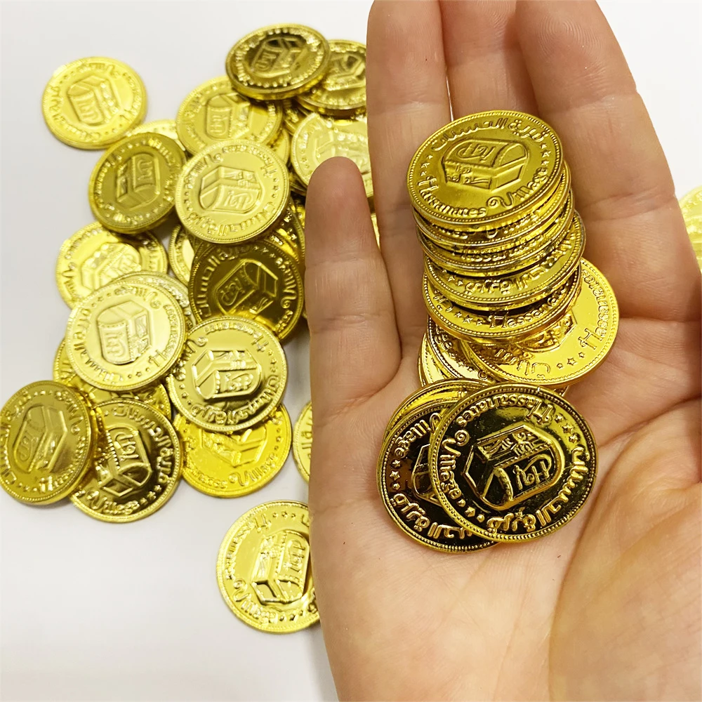 

50 Pieces Fortune and Treasure Plastic Gold Coin Chips Plating Disk 25*2mm For Board Game Token accessories