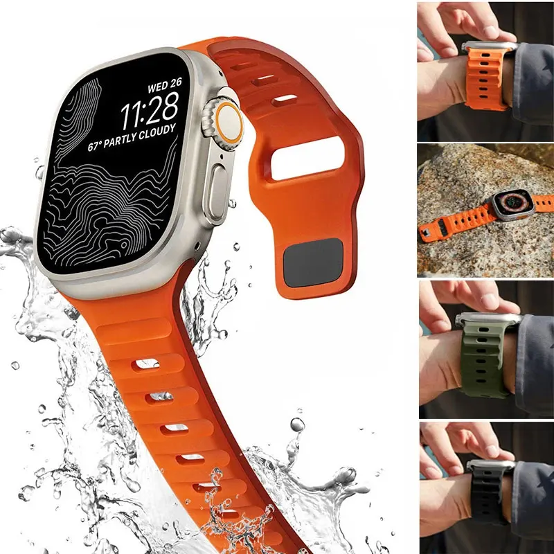 Correa deportiva para Apple Watch Ultra 2, banda de silicona de 49mm, 45mm, 40mm, 44mm, 42mm, 41mm, 38mm, iWatch 9, 8, 7, 6, SE 5, 4, 3