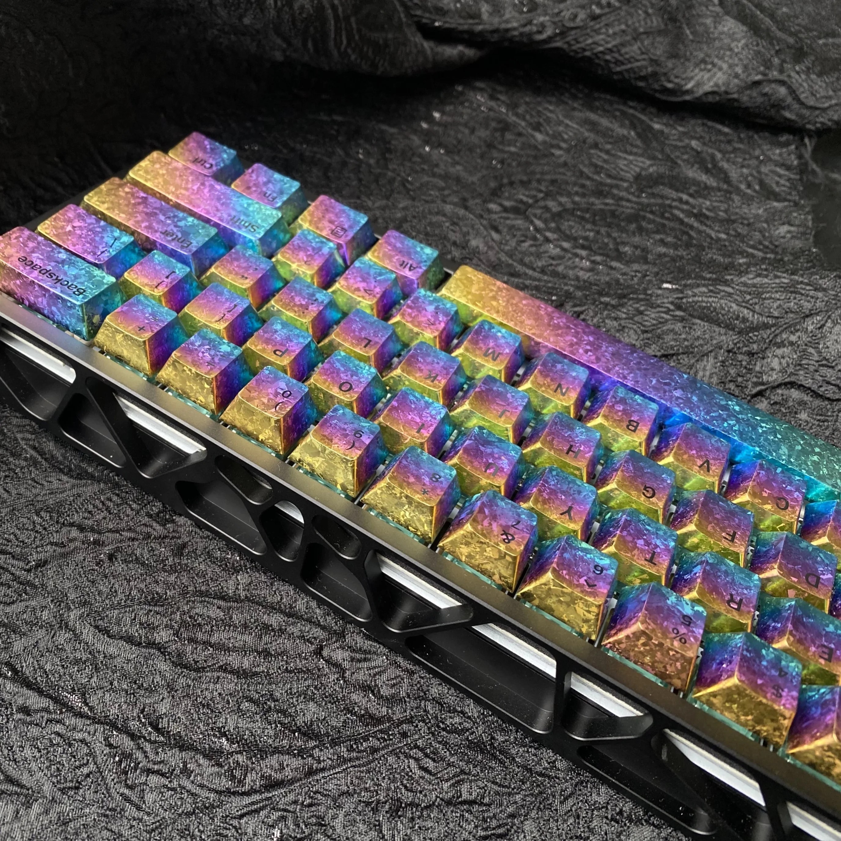 Titanium Dimension, Colorful Titanium Alloy Ice Crystal Keycap Set Compatible with Wooting 60 Fully Modified Keycaps.