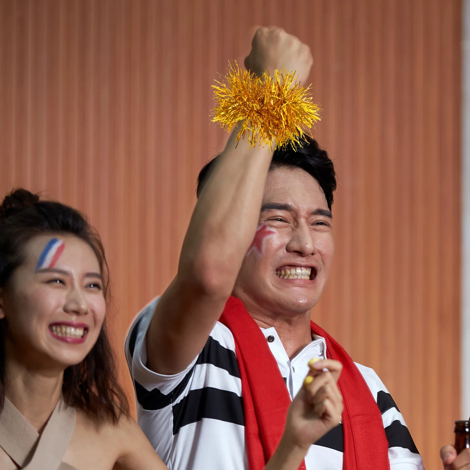 

12pcs Cheerleading Pom Poms Metallic Hand Flowers Lightweight Durable For Sports Dance Party Festival Team Spirit Support