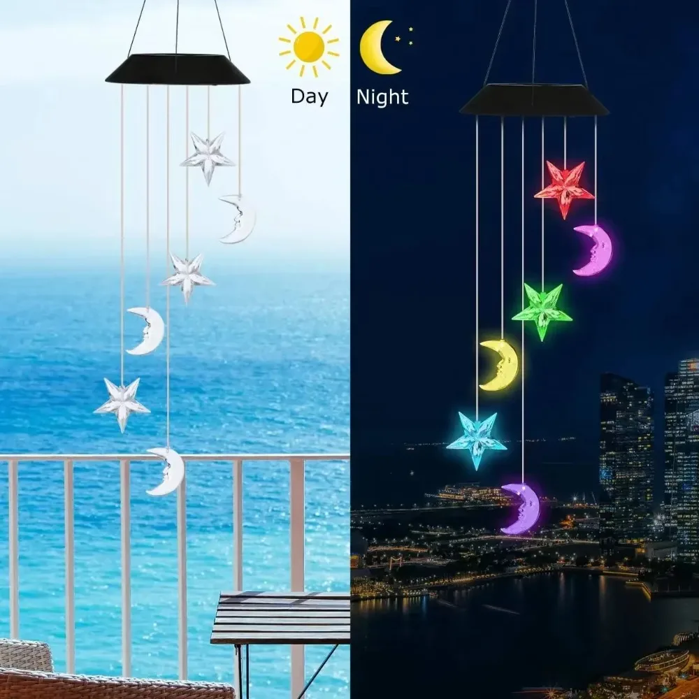 Quality Moon Star Solar Landscape Lights LED Garden Decoration Lawn Lamps Colorful Color Changing Solar Wind Chimes Lights Yard