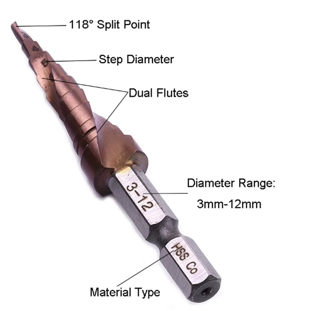 Imagem -06 - Broca Industrial co M35 Cobalto Hss Cone de Aço de Alta Velocidade Haste Hexagonal Ferramenta de Broca de Metal Cortador de Buraco para Aço Inoxidável