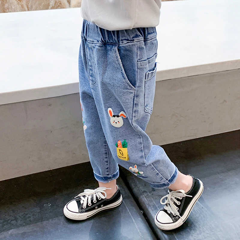 Jeans da ragazza уens vestiti pantaloni di Jeans primaverili pantaloni dritti Casual 1-5 anni Jeans Slim elasticizzati in vita per bambini