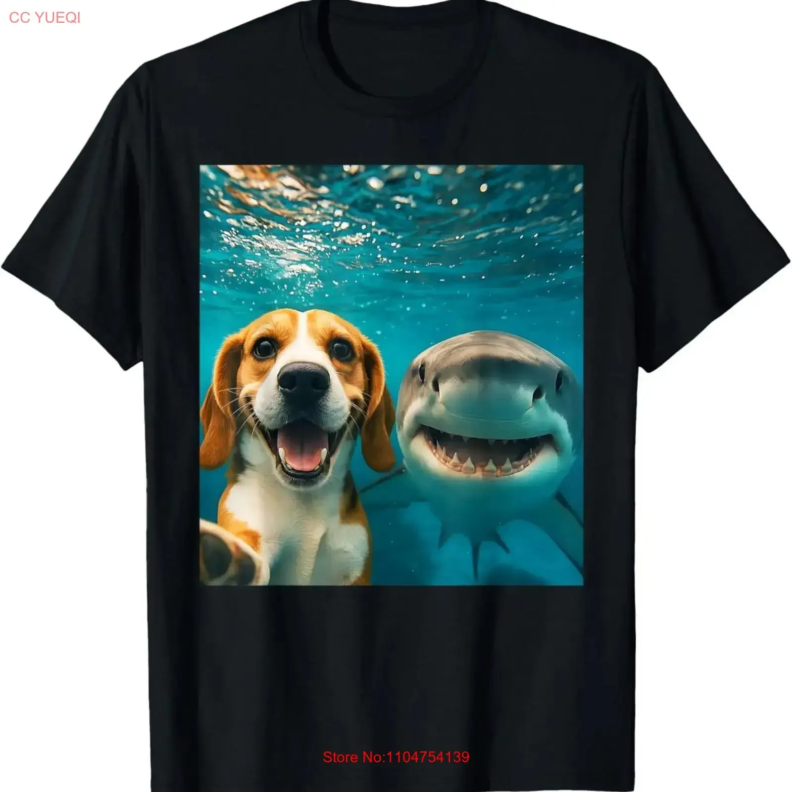 Funny Beagle Dog Selfie with Shark Ocean Lovers T Shirt vintage Washed Comfortable Casual Stylish Stretched