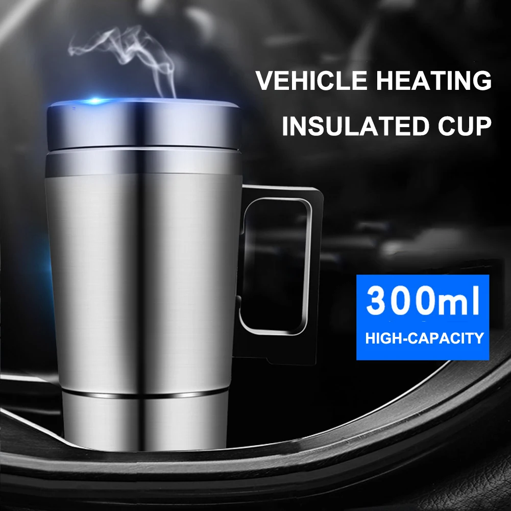 12V 24V Winter Car Heating Cup Stainless Steel Heating Kettle Coffee Milk Thermal Mug 300ML for Indoor and Outdoor Accessories