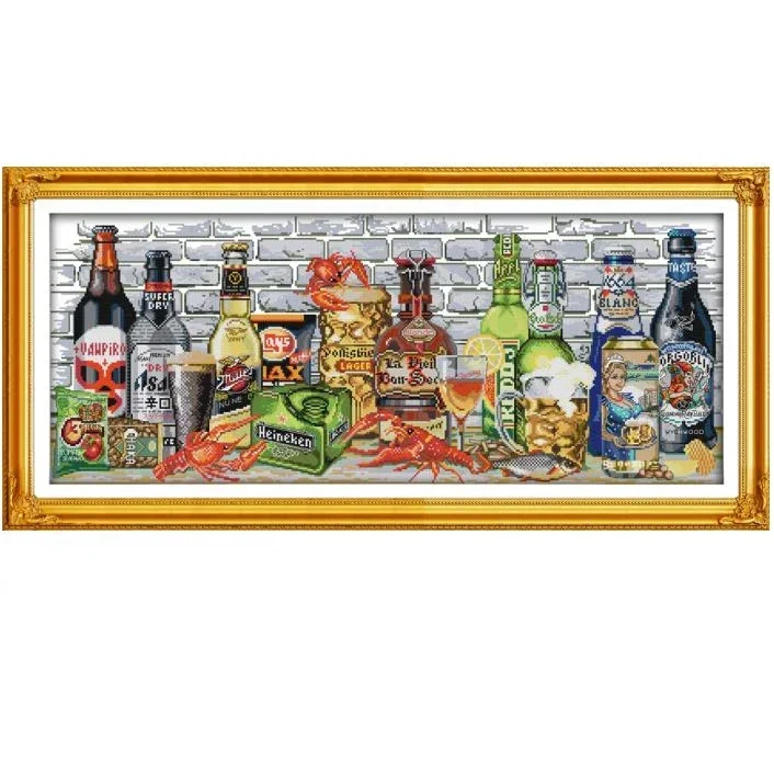 Joy Sunday Printed Cross Stitch kit contati Canvas ricamo ricamo Set cucito fai da te per ragazza-collezione vino e bottiglia