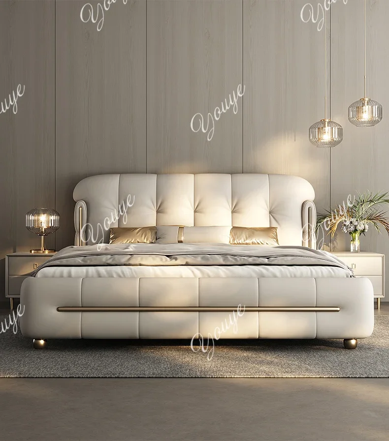 N49 Master bedroom modern simple light luxury leather bed high-end atmosphere 2 meters solid wood soft bed