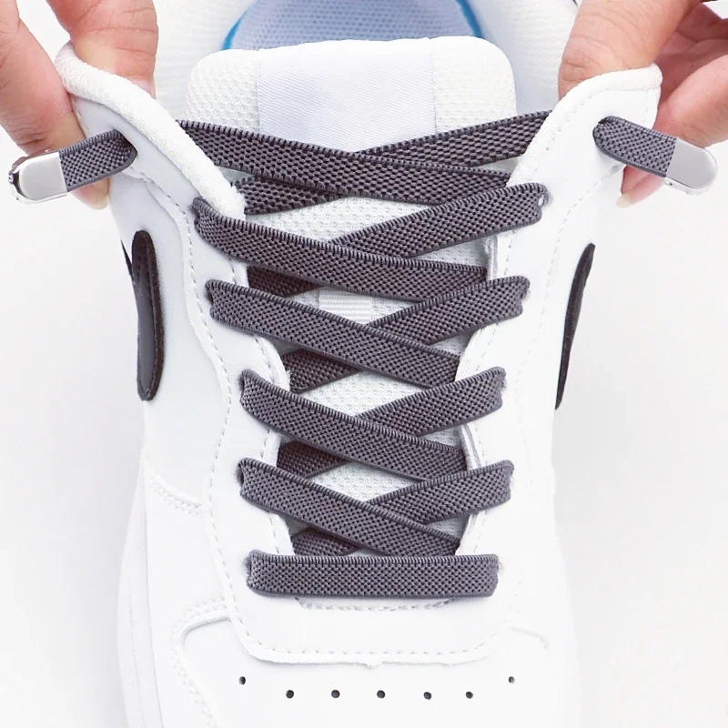 2 Paar neue elastische Schnürsenkel ohne Krawatte, 8 mm breit, flache Sneakers-Schnürsenkel für Kinder und Erwachsene, Schuhzubehör ohne Krawatten