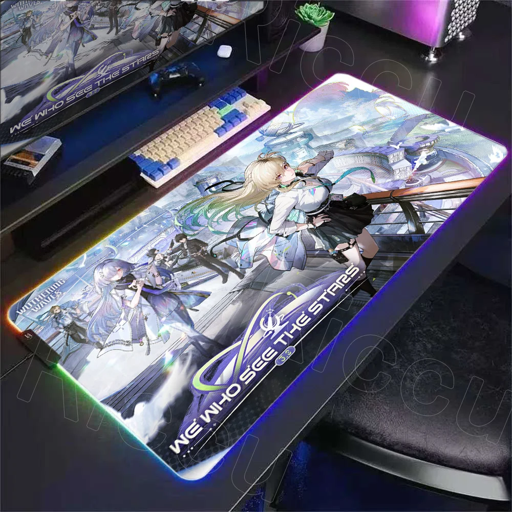 

New Role RGB Lynae Mornye Desk Mat Mousepad Gaming Wuthering Waves Game PC Keyboard Mouse Pad Non-Slip Laptop Rubber Kawaii Girl