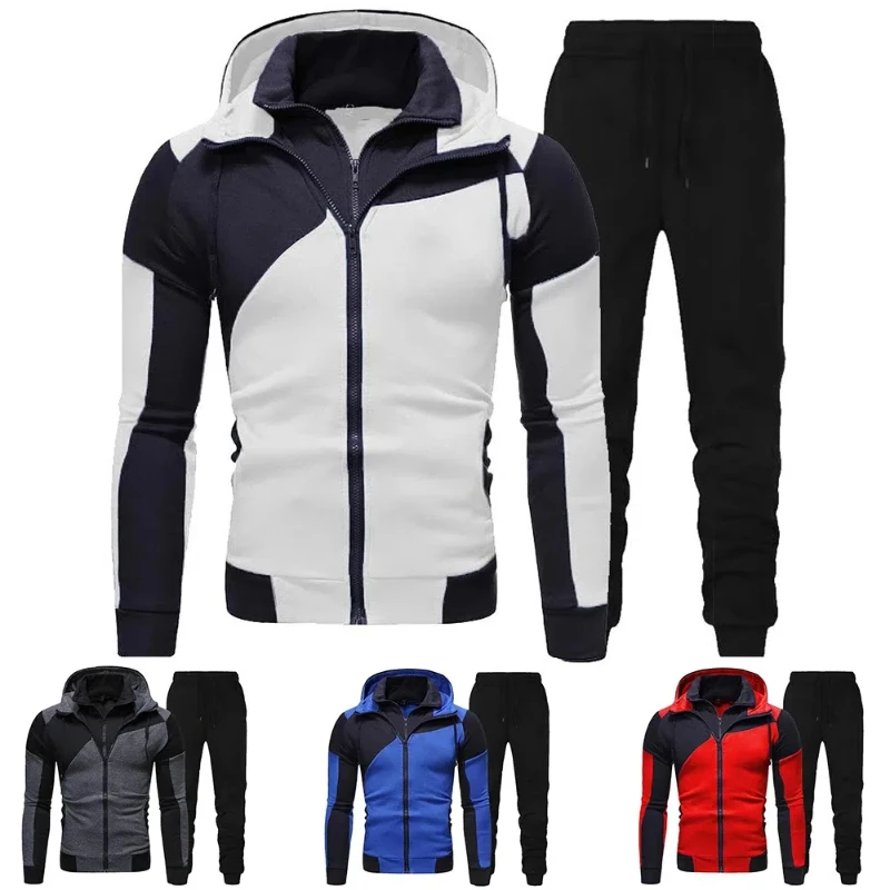 Men\'s Autumn Winter Tracksuit Zipper Hoodie and Pants 2 Piece Casual Sportswear Jogger Running Suit Fitness Sweatshirt