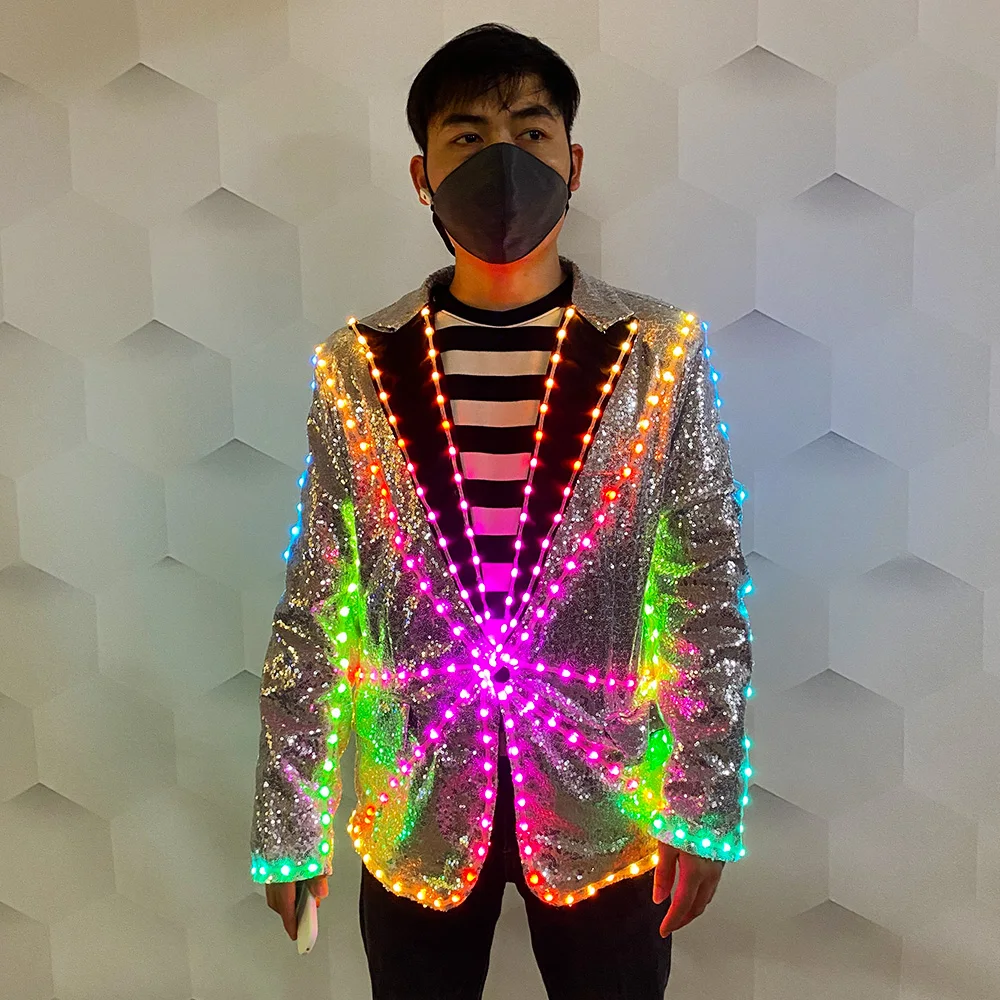 Full color LED Jacket suit Stage Dance Show Light costume Bar Nightclub Party runway show led light coat costume