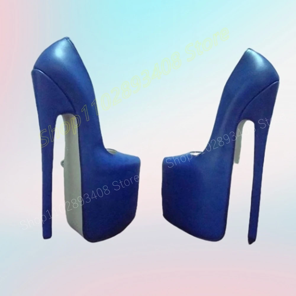 Deep Blue Matte Leather Platform Shallow Pumps Stiletto High Heel Concise Style Fashion Women Shoes 2024 Summer Para Mujere