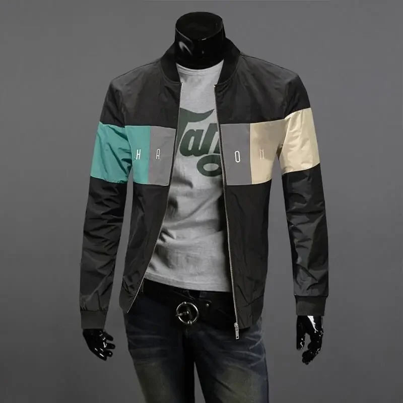 LIBIELIY Fashion Stand Collar Spliced Letter Embroidery Jackets Men's Clothing 2024 Autumn New Loose All-match Tops Casual Coats