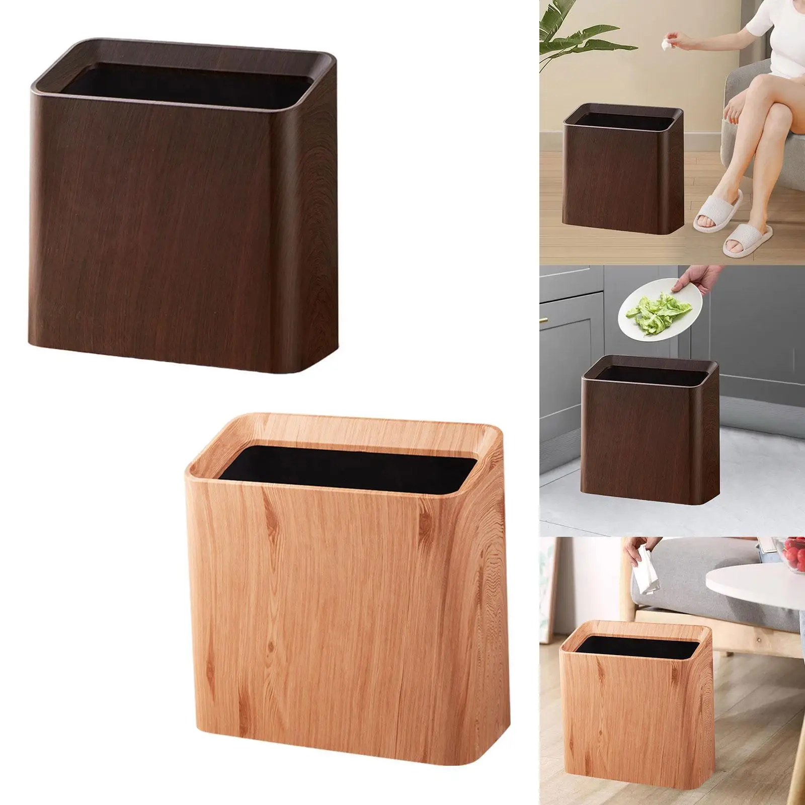 Wood Grain Trash Can Garbage Bin Home without Lid Stylish Portable Toilet Paper Basket Waste Basket for Hotel Office Toilet