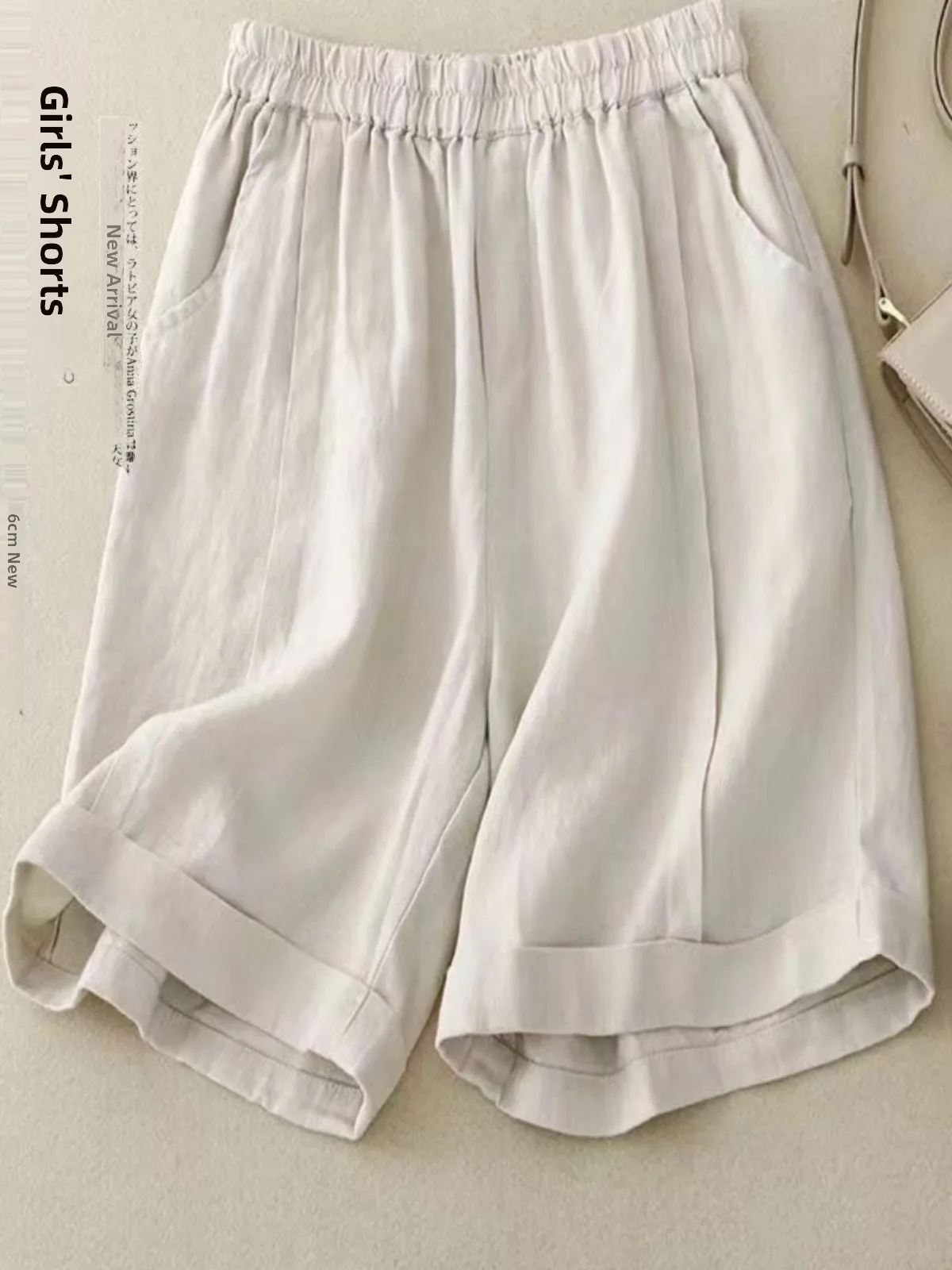 

Хлопково-льняные лыжи с высокой талией, женские летние свободные повседневные широкие брюки с эластичной резинкой на талии, длина пять четвертей, для поездок на работу