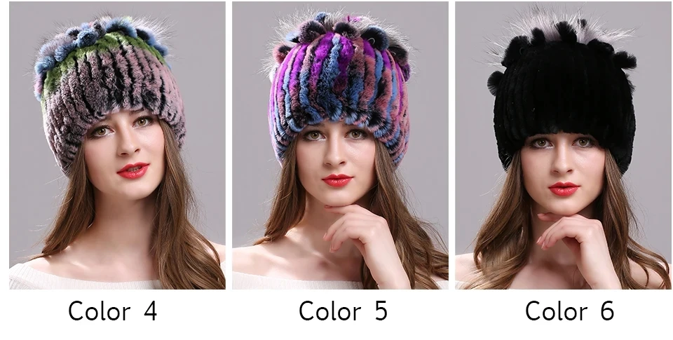 Strickmütze für Damen, 100 % echte Rex-Kaninchenfellmütze mit Blumen, Oberteile, warme, hochwertige Beanie-Damenmütze aus echtem Pelz für den Winter – Detail 3