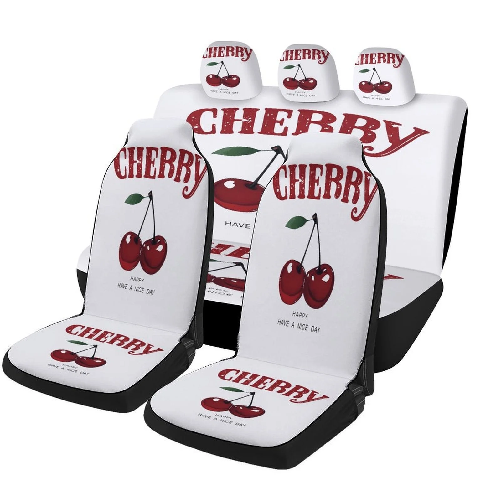 Set Of Cherry Delight Car Covers, Suitable For Various Vehicles, Stylish And Breathable Covers For The Front And Back Seats, Des