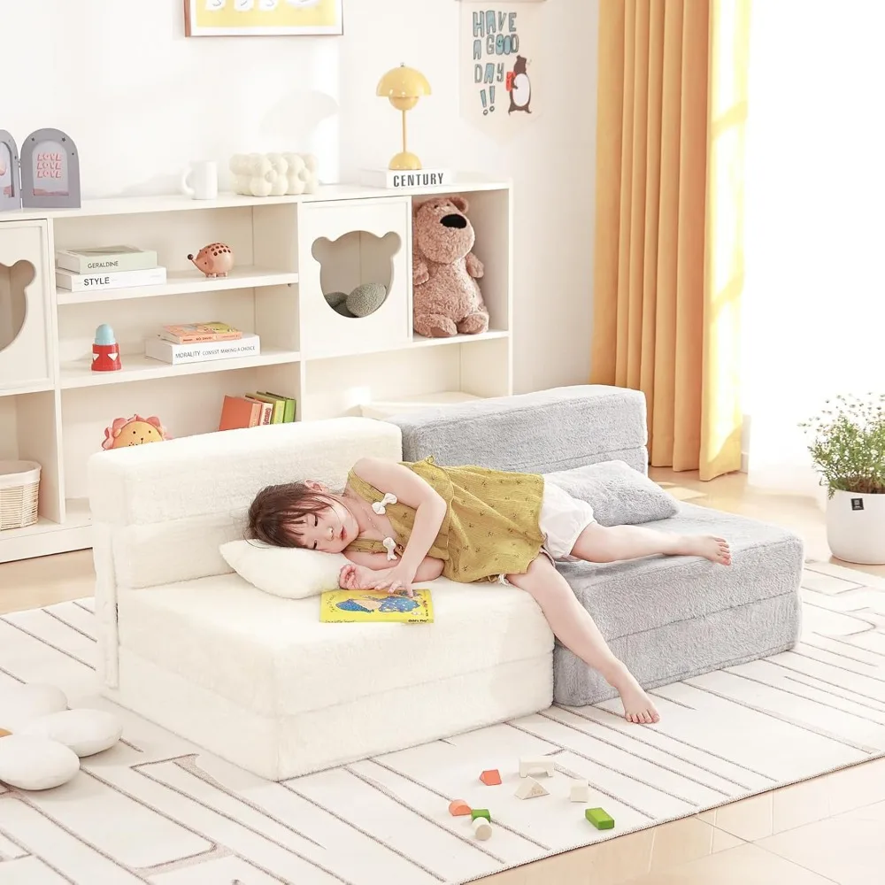 Kids Foldable Sofa Bed with Pillow, Washable Floor Mattress for Daycare, Portable Futon Chair with Storage Bag