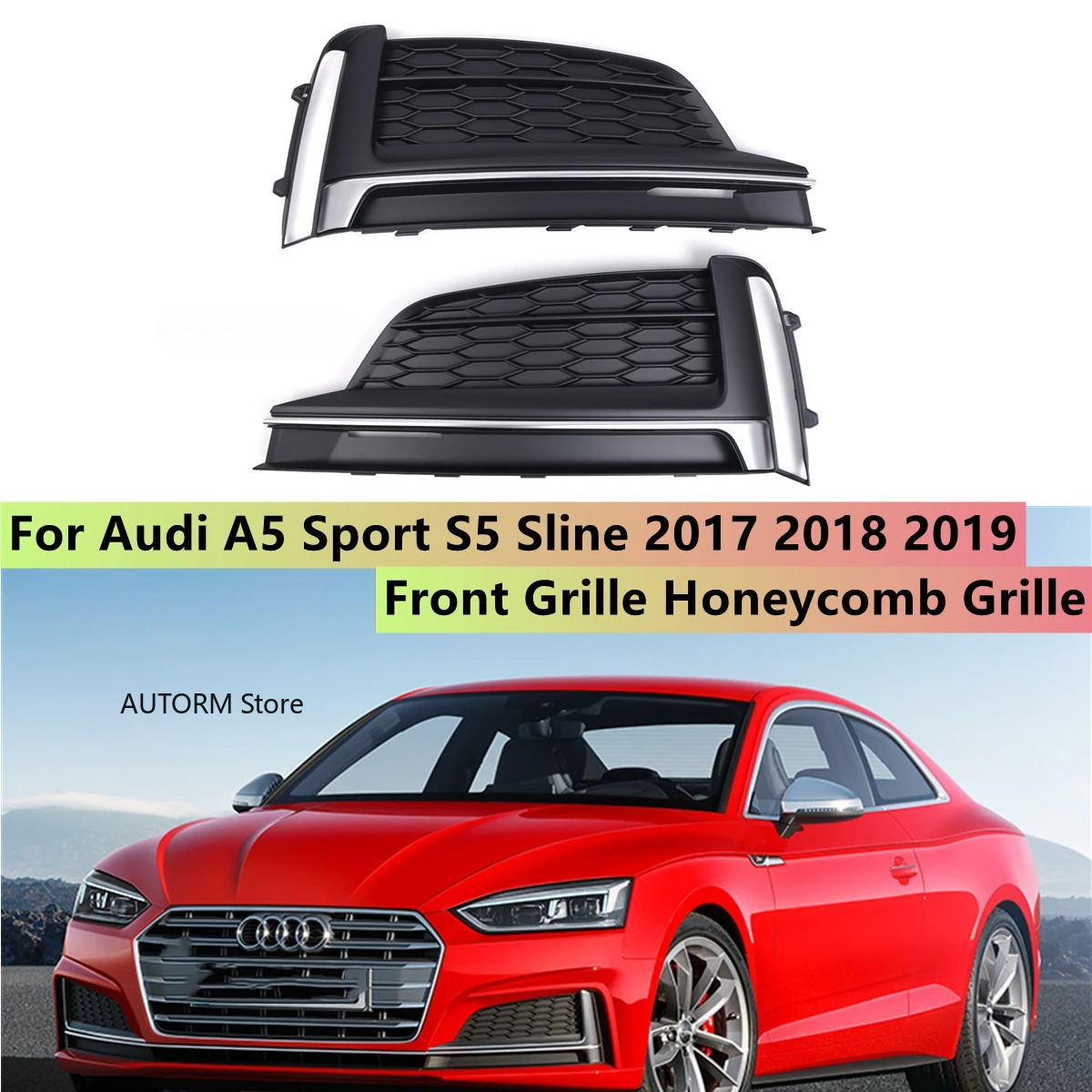 

Черный передний бампер, противотуманная фара, решетка, крышка для Audi A5 Sport S5 Sline 2017 2018 2019 8W6807681F, нижняя решетка бампера