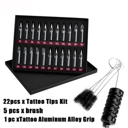 22pcs Stainless Steel Tattoo Nozzle Tip with Cleaning Brush RT FT DT Mixed Tattoo Tips Kits Assorted Tip for Coil Tattoo Machine