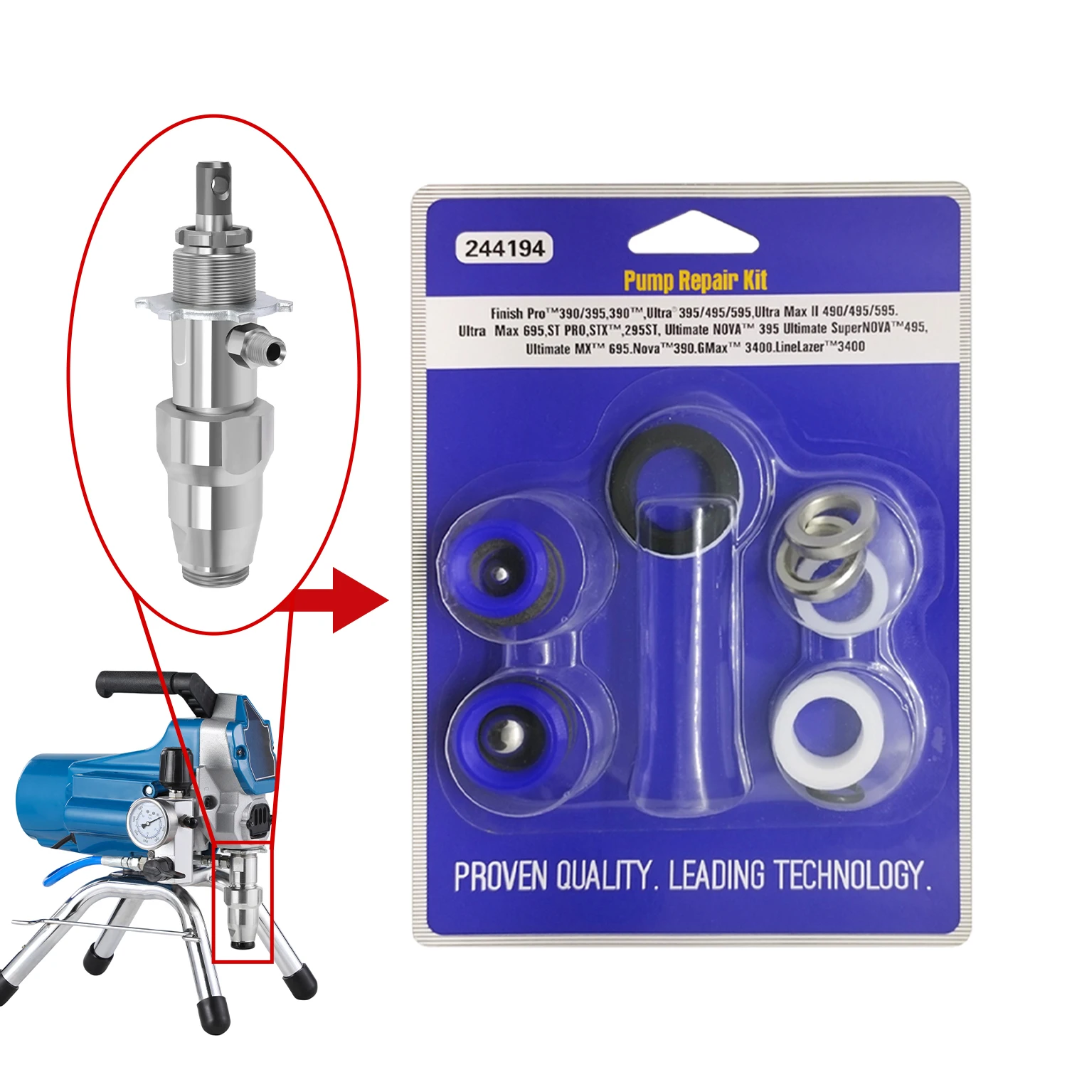 Sprayer Pump Repair Kit 244194, Seal for Models 390 395 490 495 595, High-Quality Plastic, Smooth Finish, Durable Replacement Pa