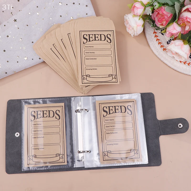 1 Set Garden Seeds Storage Organizers Seed Organizer Binder With 50pcs Self-Sealing Seed Envelopes Seed Packet Organizer Seed