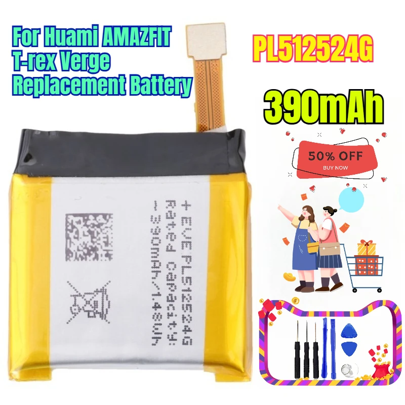 

390mAh PL512524G for Huami AMAZFIT T-rex Verge Replacement Battery