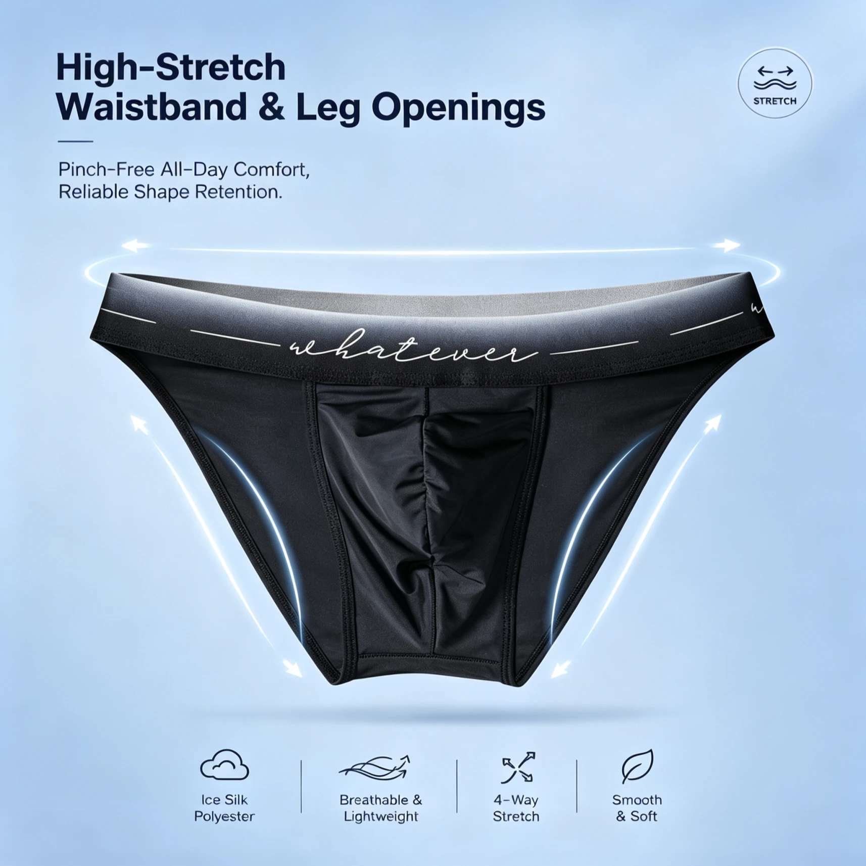Men Briefs Ice Silk Breathable Sport Underwear U‑Pouch Soft Stretch Triangle Panties Daily Active Wear Underpants 1 / 3Pcs Set