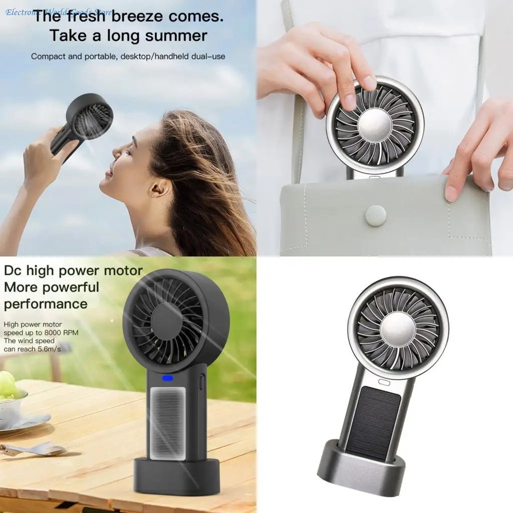 A3PD Handheld Solar Fan Summer Portable Mini Fan Solar Power USB Charging Small