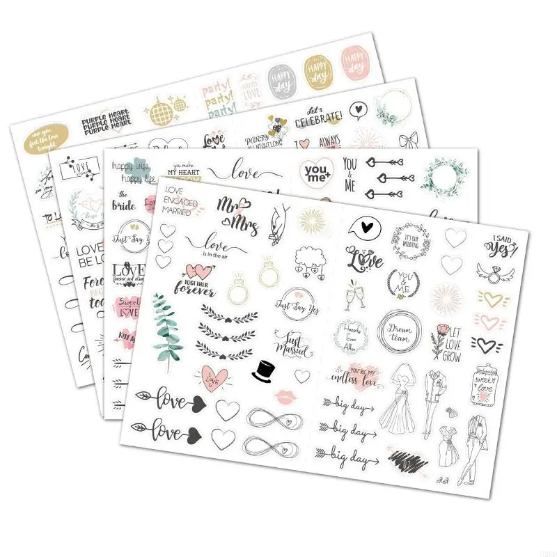 4 folhas/pacote adesivo casamento requintado adesivos papel artesanato para fazer cartões N2UD
