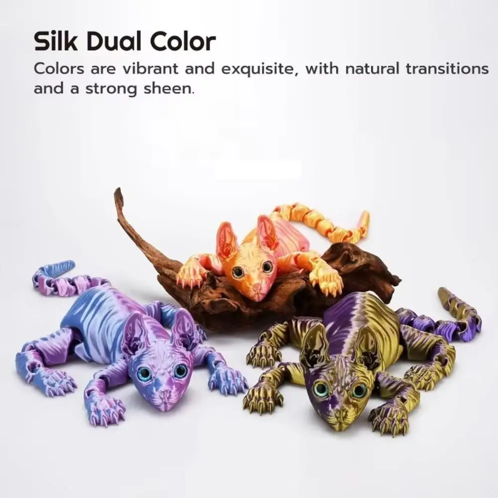 Siamesisches Kätzchen, 3D-gedruckte Katze, mehrteilig, Desktop-Dekoration, Mini-Katzenfigur, bewegliche bewegliche 3D-haarlose Katzenpuppe, Autodekoration