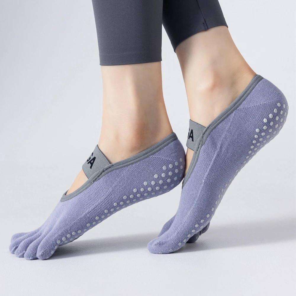 3 Pairs Women Yoga Socks with Separate Fingers Non-slip Toe Pilates Socks Shoes Antislip Five Finger Sports Socks Floor