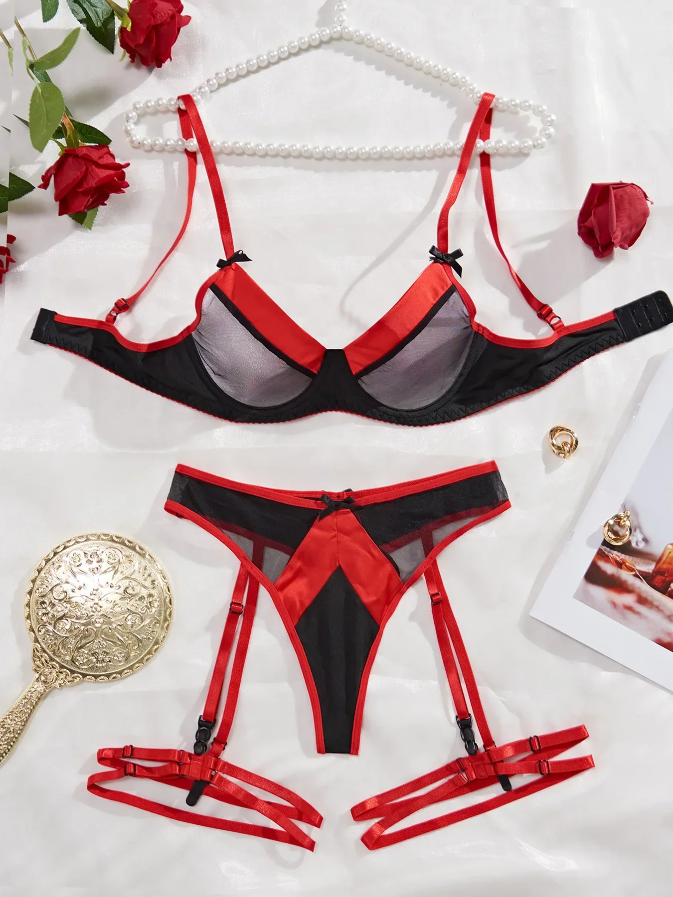 

Women Sexy Bra Set See Through Thin Gathering Steel Rings Underpants Suit Underwear Micro Bikini Brief Set