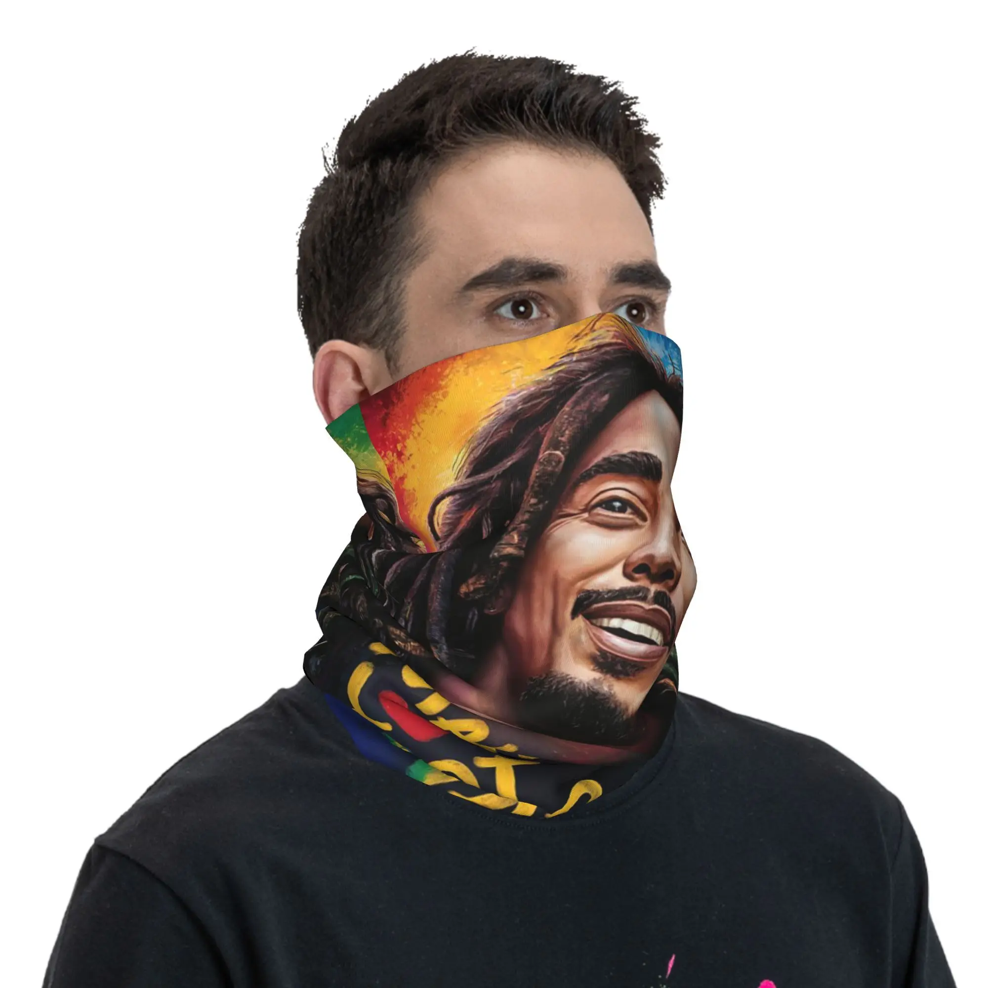 بوب مارلي الريغي باندانا الرقبة الجراب مطبوعة التفاف وشاح متعدد الوظائف بالاكلافا المشي لمسافات طويلة الصيد للجنسين الكبار يندبروف