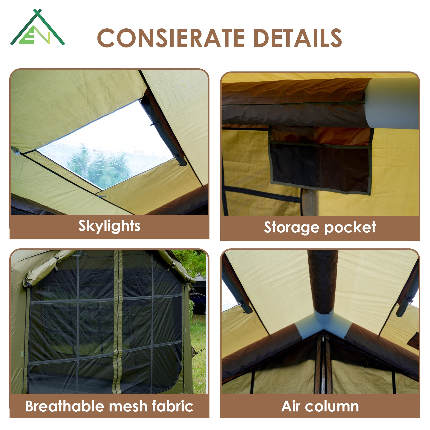Heavy Duty Olive Green Inflatable Air Tent 8sqm Waterproof Oxford Quick Setup 2-3 Person Cabin AC Port Skylight AT-8