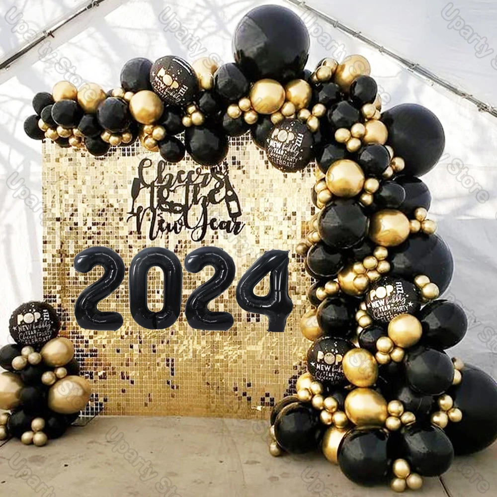 Black Gold Balloon Garland 124/177/4Pcs Metal Gold Balloons Arch for Christmas Decoration 2023 Birthday Graduation Wedding Decor