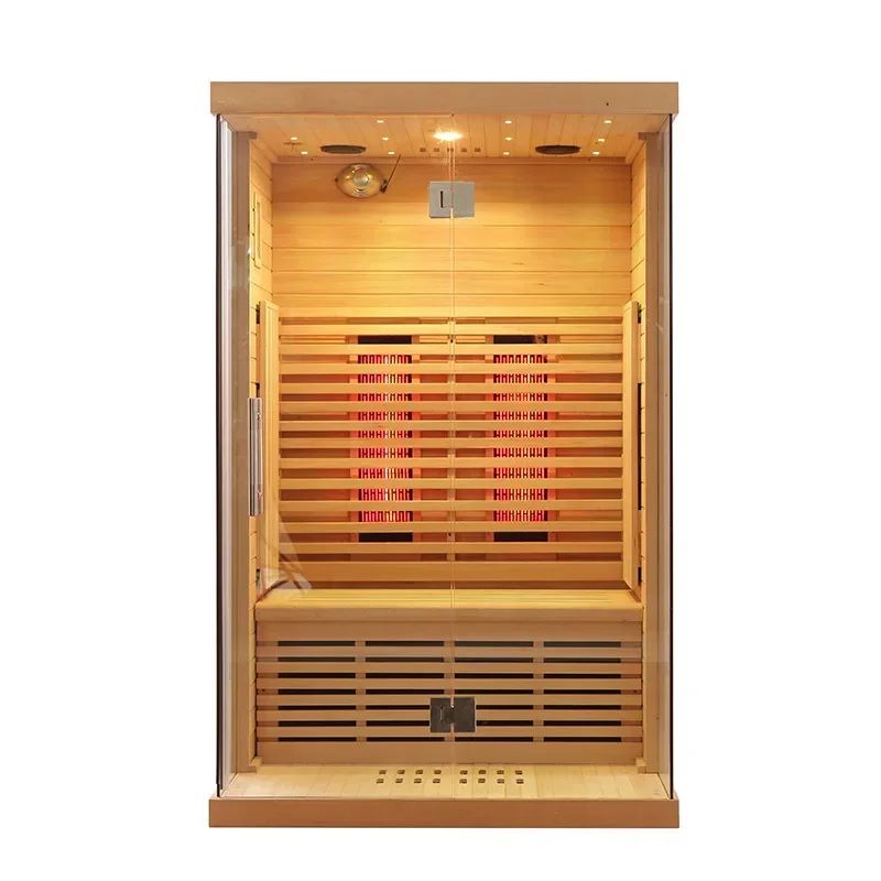 Deluxe 2 person hemlock wood indoor full spectrum red far outside sauna room