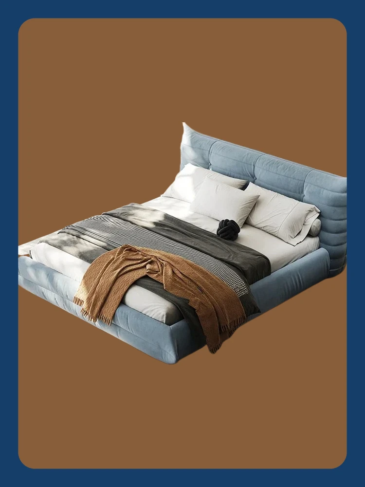 

Современная минималистичная кровать из матовой ткани, главная спальня, скандинавская плюшевая брачная кровать