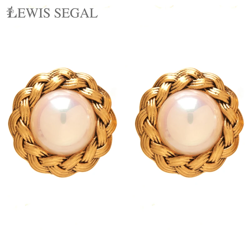 

LEWIS SEGAL Mid-Century Retro Golden Pearl Embedded Stud Earring 18k Jewelry for Women Independent Girl 18K Gold Plated