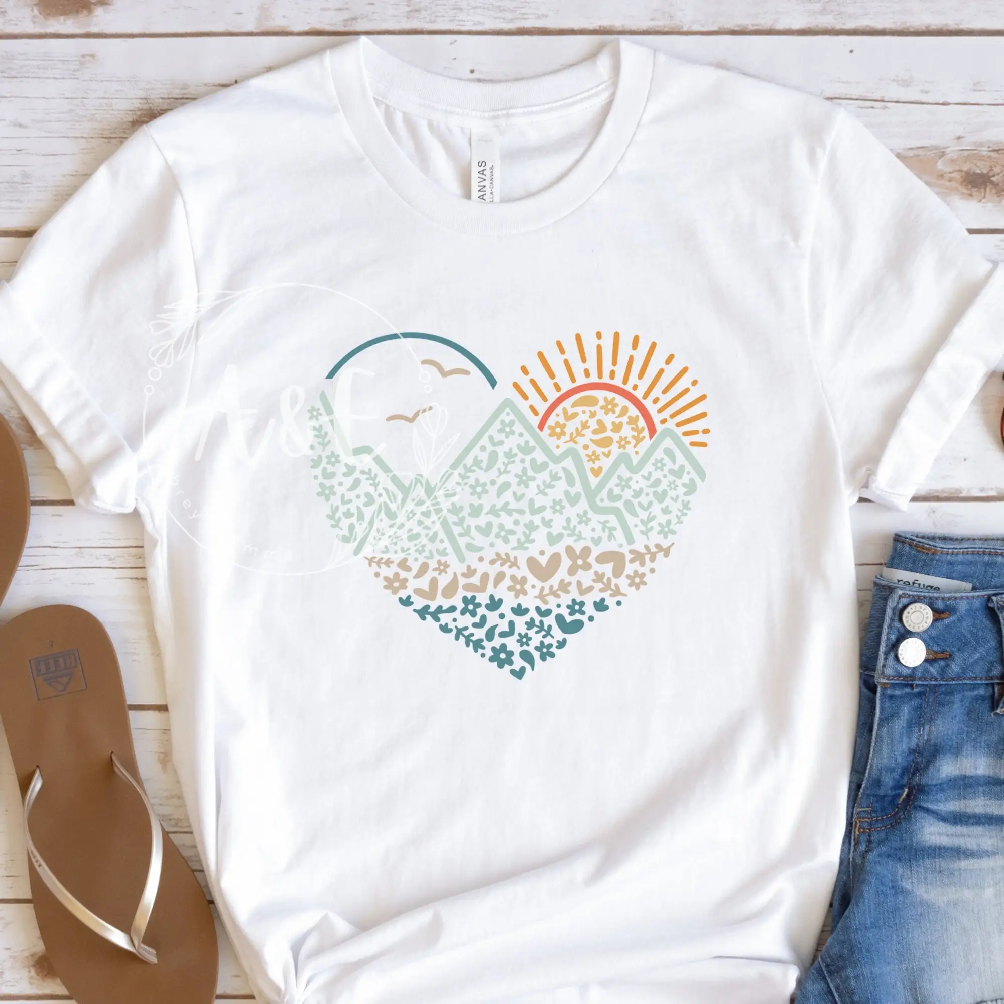 Mountain Heart T Shirt Adventure Awaits Wanderlust Great Outdoor Short Sleeve Unisex