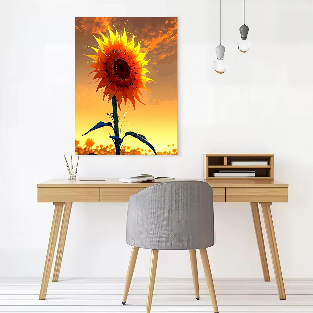 Vibrant Sunflower At Sunset Canvas Poster Customizable Printed Canvas Painting Wall Art for Fans Living Room Decoration Pictures